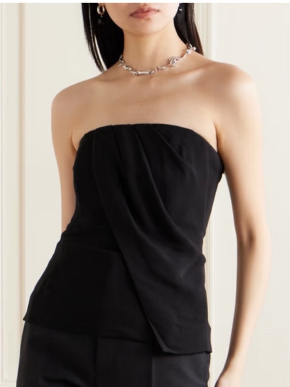 Anine Bing • Halle Strapless Pleated Crepe Bustier Top Black Tube Top